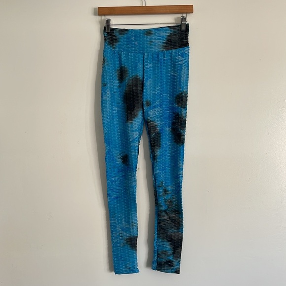 Blue Tie-Dye Scrunch Butt-Lifting Compression High-Waisted Workout Leggings - Picture 5 of 11